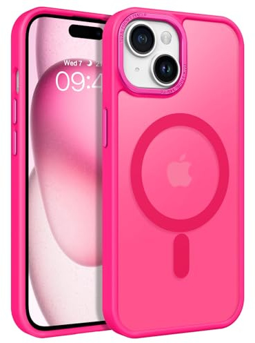 GaoBao Cover Magnetica per iPhone 15, [Compatibile con MagSafe] Custodia Traslucida Opaca Protettiva Sottile Antiurto Retro Resistente Anti-Scivolo Case per iPhone 15, Rosa Caldo