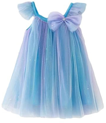Kleider für Mädchen Sommer Stilvolle Schöne Kinder Kinder Sommer Schmetterling Mesh Fliegen Ärmel Mädchen Kleid Prinzessin Rock Mesh Rock Mädchen Kleider Hochzeit Einschulung (Blue, 9-10 Years)