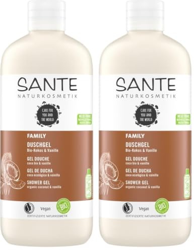 Sante Naturkosmetik - Gel de ducha orgánico de coco y vainilla, aroma tropical, limpia suavemente y a fondo, vegano, extractos orgánicos, 500 ml (Paquete de 2)