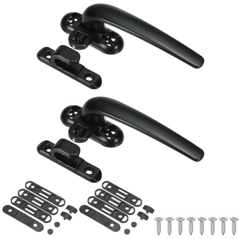 PATIKIL Maniglia Finestra Lega Alluminio, 2pz Serratura Maniglie Finestre a Battente Serrature per Porte Scorrevoli Verticali Interne Esterne e Orizzontali, Nero (Mano Destra)