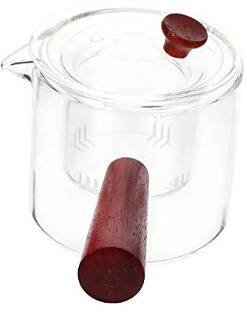 Cabilock Glass Tea Pot Wooden Handle Portable Teapot Infuser Heat Resistant for Home and Office