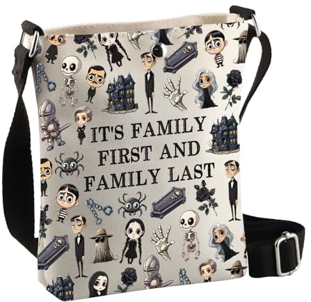 PLITI Addams Family Merchandise Broadway Sac à bandoulière pour fans de la famille « It's Family First And Family Last The AD », First Last Family Cbagu, 8×7.5×1.8inches