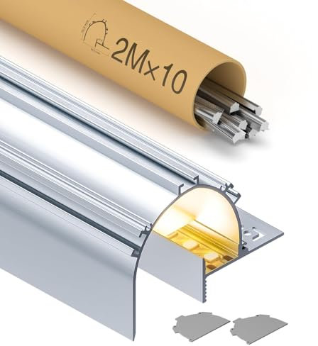 GEEKLUX 10 x LED Aluminium eckprofil 2 m (20 m) Stuckleisten Decke Led Trockenbau Profil Deckenleisten für als 20 mm Led Streifen Leisten led Schiene, 95,45 x 70,14 mm with Milchig Weißer Abdeckung