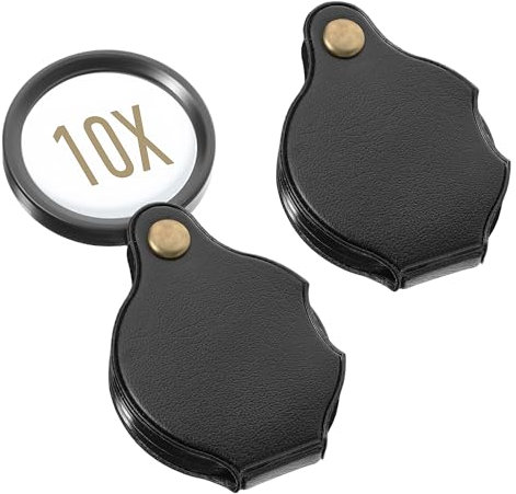 AOZUO Lot de 2 mini loupes 10x - Loupe de poche en verre - Portable pliable - Lecture livres journaux cartes bijoux réparation