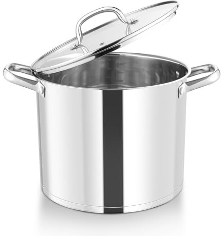 HaWare 11.6L Stock Pot, Large Stainless Steel Stockpot with Clear Lid, 26cm Tri-Ply Bottom Cooking Pot for Pasta/Meat/Soup, Suit for Induction/Electric/Gas/Ceramic, Healthy & Easy Clean