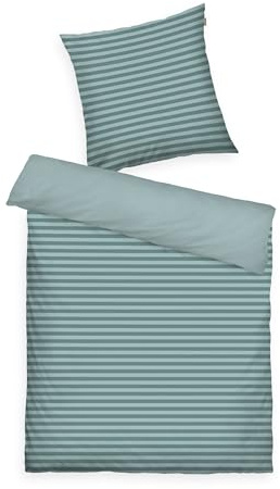 TOM TAILOR Renforcé-Bettwäsche, 80x80 + 155x220cm, 100% Baumwolle/Renforcé, mit Wendemotiv und farbigem Reißverschluss, MEDIUM Stripes Türkis (Fresh Sage, Smokey Sage)