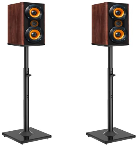 OUUTMEE Par de soportes de altavoz de altura ajustable para satélites de hasta 10 kg, se extienden de 83 a 106 cm, soportes de altavoz de suelo con gestión de cables, soportes de altavoz de estantería