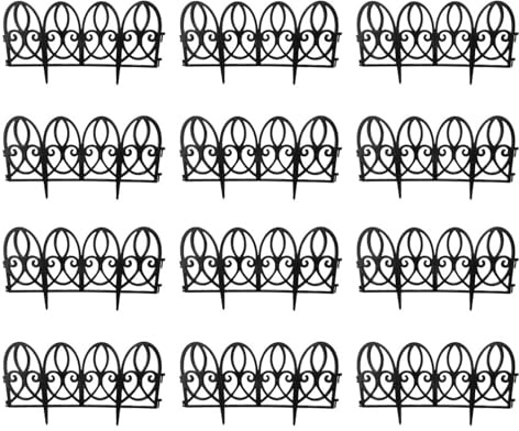 Tradineur Lot de 12 clôtures décoratives en plastique pour jardin, bordure de pelouse, plantes et fleurs, décoration d'extérieur (noir, 56 x 29 cm)