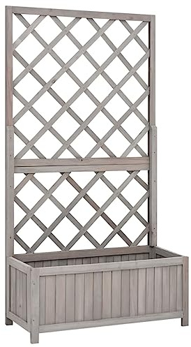 Jardinière avec Treillis, Bac à Fleurs Jardinière Surélevée à Treillis de Jardin Gris 70x30x135 cm Bois de Sapin