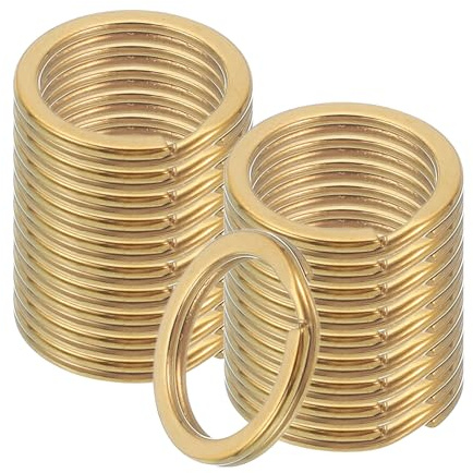 sourcing map 20pcs Split Keychain Rings, 20mm Round Flat Keyrings Stainless Steel Open Key Chain Ring Dog Tag Rings for DIY Keychain Craft Lanyard, 1.8mm Thick, Gold