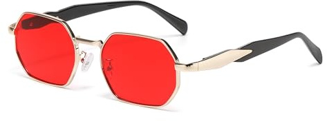 QVKUUT Retro Hexagonale Sonnenbrillen Damen Herren,Rechteckige Metallrahmen Brille,UV-Schutz
