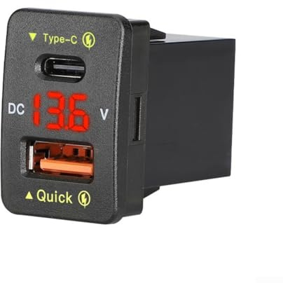 Adattatore USB per presa di corrente da auto con due porte per ricarica rapida QC3 0 e supporto PD di tipo C per l'uso (luce rossa)