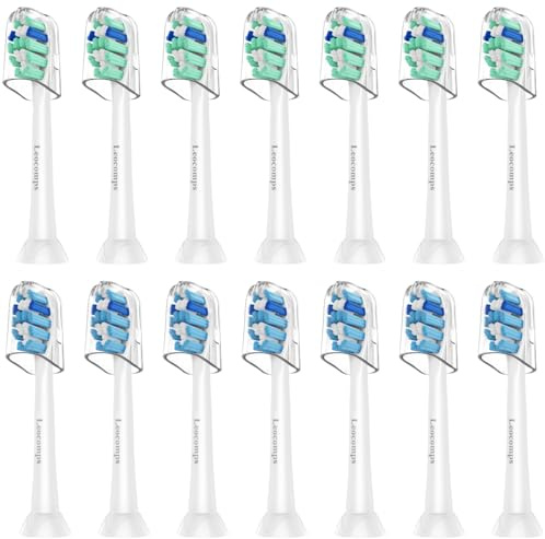Leocomps Plaque Control Lot de 14 têtes de brosse à dents de rechange compatibles avec Philips Sonicare et autres brosses à dents électriques à clipser Blanc