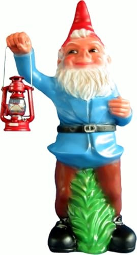 JS Garten Deko Gartenzwerg mit Lampe Figur XXL-Zwerg stehend H 100 cm großer Zwerg Gartenfigur Kunststoff