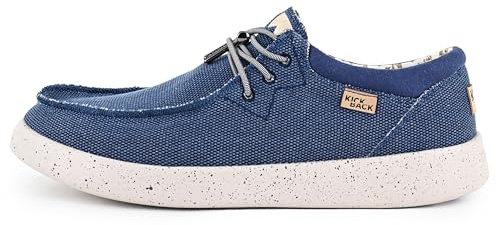Kickback Haven Men’s Sneaker Style Canvas Slip On Loafers – Casual Shoes with Adjustable Elastic Laces – Stylish Comfortable Design for Everyday Summer Wear - Blue, UK 9