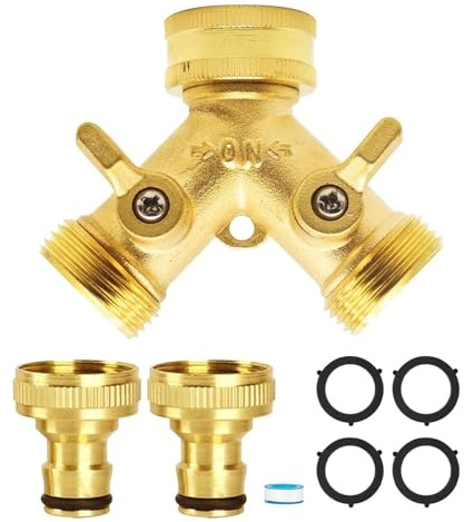 Hose Splitter 2 Way, 3/4 Y Valve Garden Hose Connector Brass Manifold, Washing Machine Y Piece for Hose Pipe Irrigation Tool Fitting
