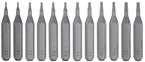 sourcing map Set di 12 punte per cacciavite Torx T1-T4/T5H/T6H 1/4 con gambo esagonale da 28 mm di lunghezza S2 in acciaio magnetico a stella a 6 punte per cacciavite elettrico manuale per