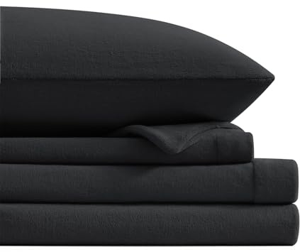 Petrichor Flannel Fleece King Size Sheet Set Black–Ultra Soft Anti-Static Plush Bedding,4 Piece (1 Fitted Sheet80×78×16,1 Flat Sheet102×108,2 Pillowcases40×20)
