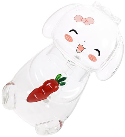 FUNNETOYU Carafe à Eau avec Tasse 400 Ml en Verre Borosilicate Haute Résistance, Design Lapin Original, Usage Maison et Chambre, Ensemble Pichet et Verre Pratique