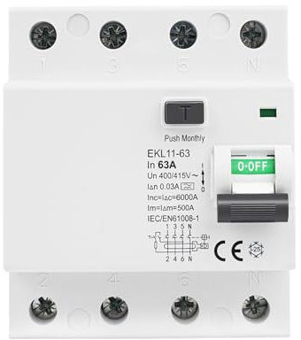 Disjoncteur différentiel 30mA 63A Type A interrupteur différentiel 4 pôles | RCCB 4P AC400V disjoncteur à courant résiduel IP20 ABS Matériau Montage sur rail avec Protection contre les fuites