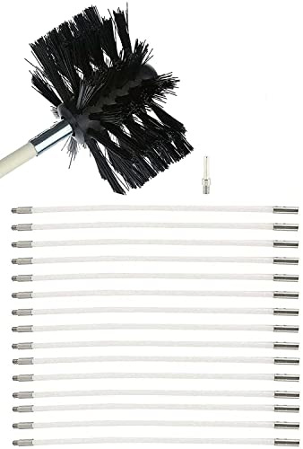Chimney Brush Kit, Chimney Cleaning Tool Brush Chimney Sweeping Kit Contains 6 (61cm) Flexible Rods And 1 (100mm) Pellet Stove Chimney Sweeping Kit Head(15 Rods,610mm)