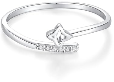 Stfery Überlappender Stern Diamantring Platin, Stapelring Damen Echt Gold Gr.54 (17.2)