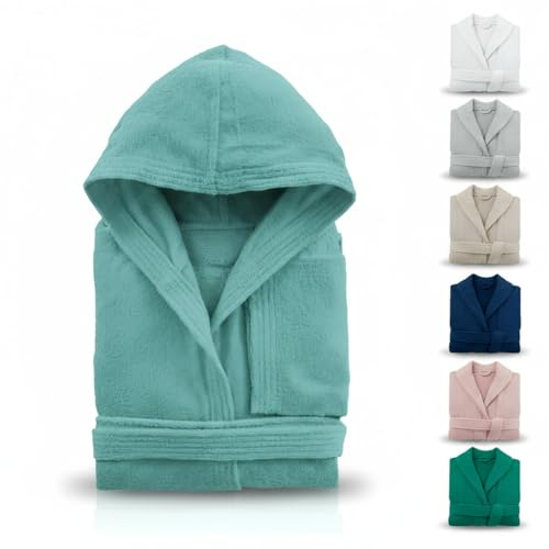 l&j Beige unisex 100 % bomull mjuk och absorberande frottébadrock med bältesfickor för sportdusch, turkos, 42