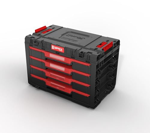 Qbrick System Werkzeugkoffer Sortierbox Leer - 4 Schubladen - Werkzeugkiste - 542 x 335 x 369 mm Schwarz