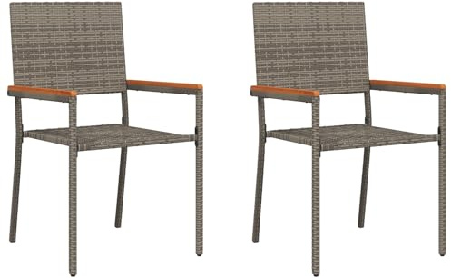 Modern stapelbar matstol för utomhusbruk med 2 grå kuddar syntetisk rottingfåtölj för uteplats trädgård och matsal – snygg och platsbesparande design.
