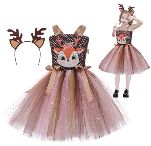 Ren Tutu - Djurkostym tutu med horn pannband | Kläder för 2-12 år gamla flickor, djurkostymer för födelsedagsfest cosplay