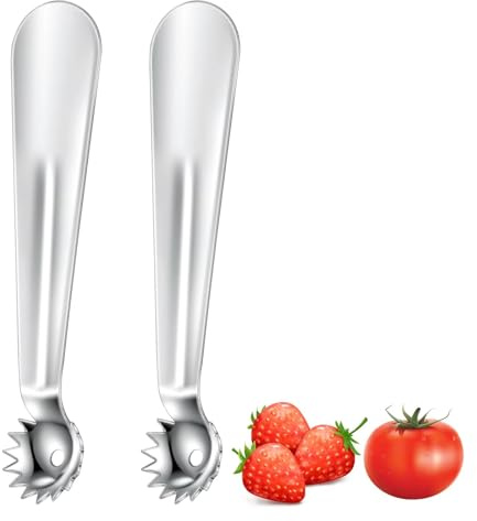 2 pz in acciaio inox pomodoro manico rimozione fragole multiuso per rimuovere il gambo vegetale manico manico ergonomico gadget da cucina per pomodori fragola mela anguria cantaloupe