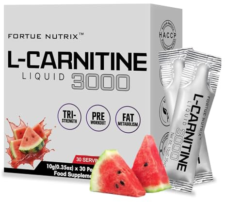 FORTUE NUTRIX Liquid L-Carnitine 3000 – Pre Workout Energy Shots – Fast Absorbing Formula with L-Carnitine, Acetyl L-Carnitine & B Complex – 30 Day Supply – Tear, Pour & Go – Vegan Liquid