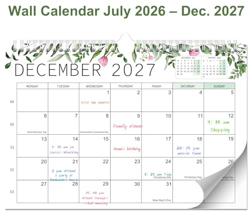 Calendario da Parete 2026/2027, 18 Mesi da Visualizzare da Luglio 2026 a Dicembre 2027 - Calendario Parete 2026 per una Pianificazione Facile ed Efficiente