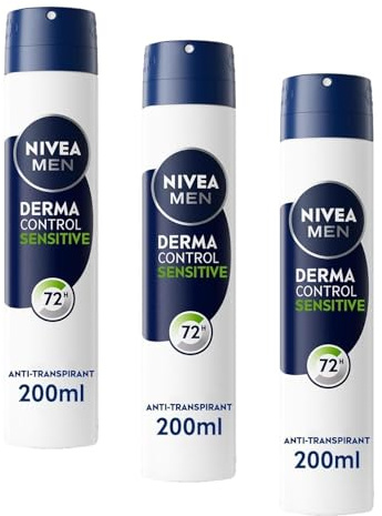 NIVEA MEN - Atomiseur Masculin Derma Control Sensitive - Déodorant Homme 72H Anti-Transpirant Aisselles - Acide Hyaluronique & Vitamine E - Anti-Irritation - 0% Alcool - Peaux Sensibles - 200 ml
