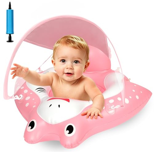 Aolso Salvagente Neonato con Parasole, Salvagente Neonato, Ciambella Neonatos Mare, Salvagent per Bambini Adatto per Bagno, Piscina, Mare, Salvagentes Galleggiante da 12 a 36 mesi