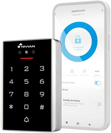 Controllo di accesso intelligente con riconoscimento facciale, tastiera PIN, scheda RFID e app WiFi - 2000 utenti, IP68 esterno, gestione remota Tuya Smart, codici temporali NIVIAN