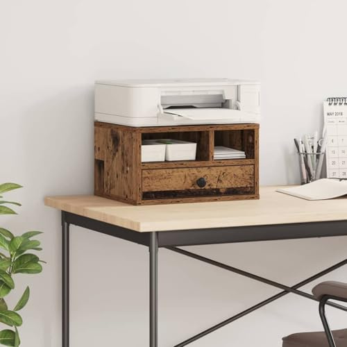 Runheo Soporte para impresora de madera recuperada, 40 x 32 x 24 cm, con cajón y ruedas, mesa de impresión, carro de impresora, estante para impresora, carrito de oficina, con espacio de