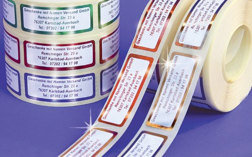 ADRESS-ETIKETTEN mit Wunschdruck, Metallic-blau | 300 schöne geprägte Adress-Aufkleber | Namens-Aufkleber, ca. 51 x 19 mm, für 1 bis 5 Zeilen Text