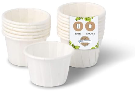 BIOZOYG 5000 St. kleine Schälchen für Dips, Saucen, Fingerfood, Marmelade I Mini Portionsbecher 30 ml rund weiß I Party Portionsschälchen Papierbecher mit Biobeschichtung 100% biologisch abbaubar