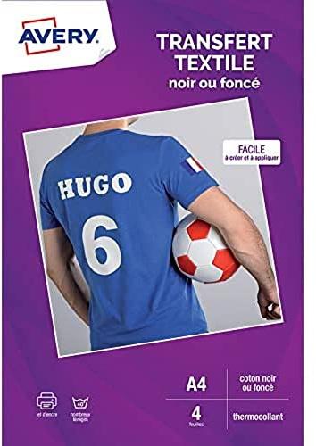 AVERY - 8 personalisierbare Transfers für schwarze oder dunkle Textilien – Format A4 – Tintenstrahldruck