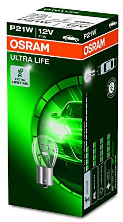 OSRAM ULTRA LIFE P21W, halogen signal lamp, brake light, rear fog light, 7506ULT, 12 V passenger car, folding carton box (10 unit)