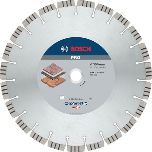 Bosch 1x PRO Stone Diamanttrennscheiben für 25,4‑mm-Bohrung und Tisch‑ und Benzinsägen (für Weichgestein, Harter Stein, Ø 350 mm, Professional Zubehör Tischkreissäge, Benzinsäge)