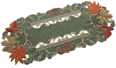 Quinnyshop Herbst Blätter Tischläufer Tischdecke Mitteldecke Deckchen Ahorn Grün Gelb Orange (ca. 35 x 70 cm Oval)
