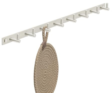 Stahlia Hakenleiste EDELSTAHL gebürstet Garderobenleiste 8x Haken (L: 615mm) Modell:JULIA Wandgarderobe mit 1/4/6/8/10 Kleiderhaken Garderobenhaken Wandhaken