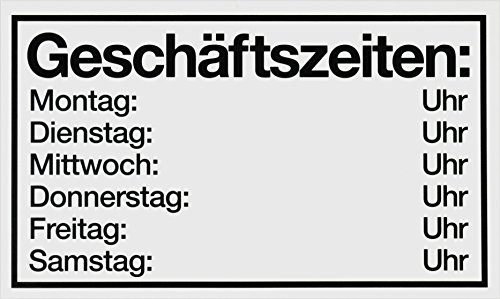 Metafranc Hinweisschild Geschäftszeiten: Mo-Sa - 250 x 150 mm / Beschilderung / Infoschild / Geschäftszeiten / Urlaubszeiten / Öffnungszeiten / Gewerbekennzeichnung / 500160