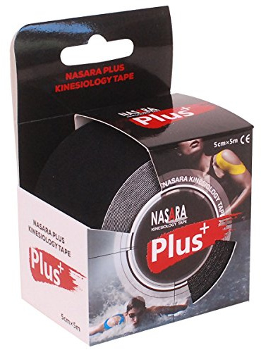 Nasara PLUS Kinesiology Tape, Kinesiotape für Sportler, 5cm x 5m, Schwarz