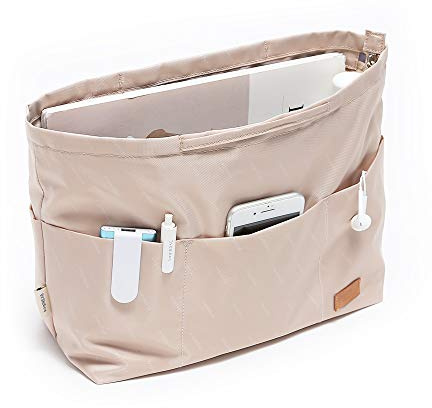 iN Taschen-Organizer-Einsatz mit Reißverschluss aus Nylongewebe für Damen, Handtaschen und Tragetasche, beige. Größe: Größe L: 39,9 cm (oben)/31 cm (unten) L × 12,4 cm B × 25,4 cm H