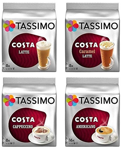 Tassimo Costa Coffee Mix Flavour T-Discs - 4 Packets (64 T-Discs Total)