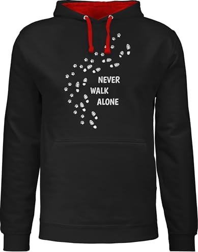 Shirtracer - Pullover Herren Frauen Hoodie Kontrast zweifarbig - Geschenk für Hundebesitzer - Never Walk Alone Pfotenabdrücke