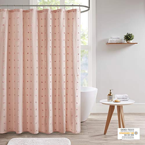 Urban Habitat UH70-2242 Brooklyn - Cortina de Ducha de Tela de algodón Jacquard con Pompones, Lavable a máquina, Estilo Shabby Chic, Moderna, decoración del hogar, baño, bañera, Pantalla de | Decoración de dormitorio de niñas, estilo Shabby Chic, moderno, lavable a máquina, fácil cuidado, duradero, clásico, casual